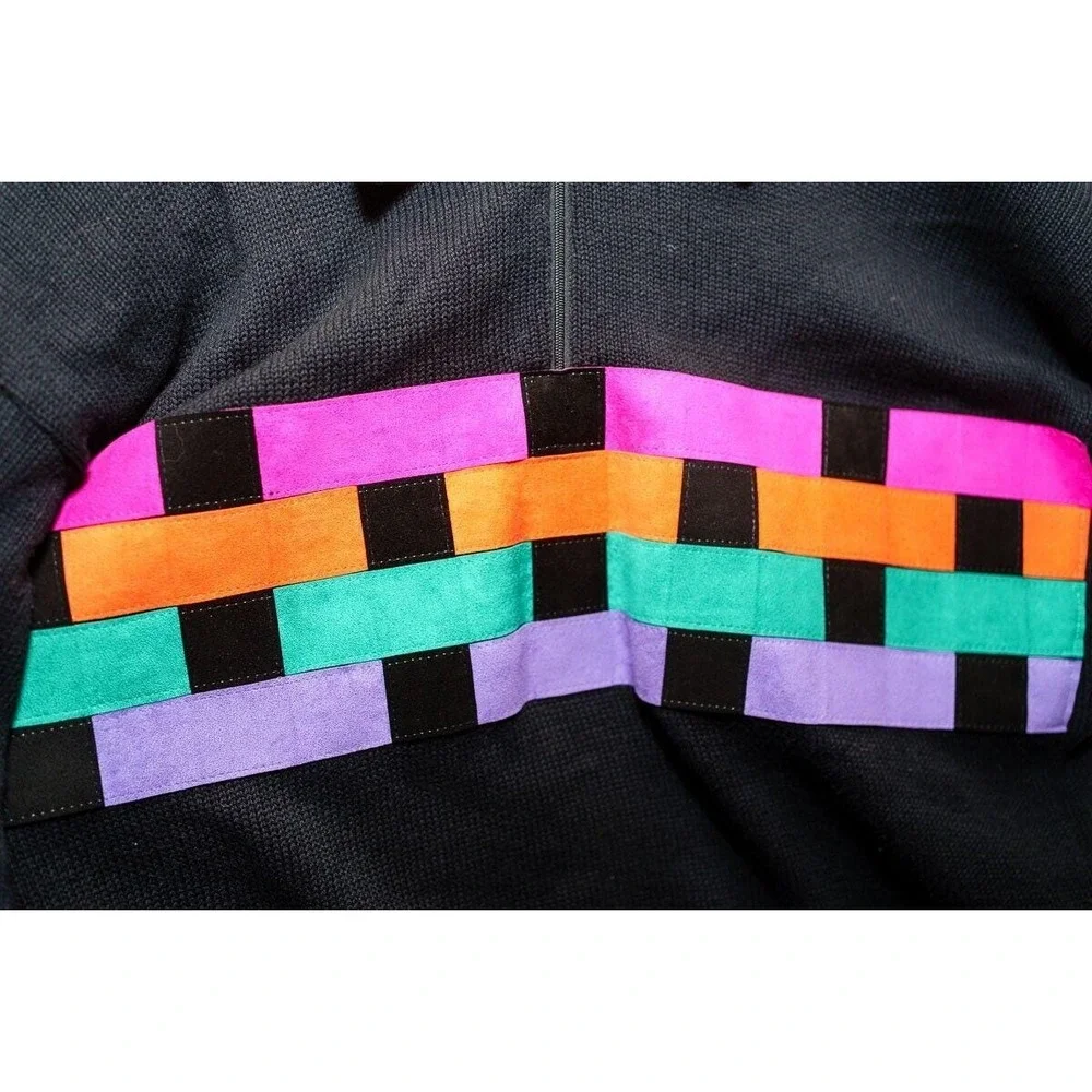 Vintage Black sweater leather collar accents RSB M unisex Cotton USA pastel